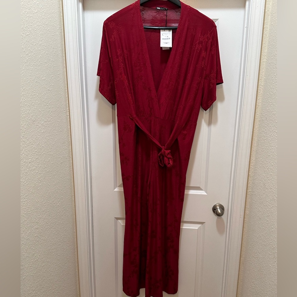 Zara Red Wide Leg Jumpsuit - Picture 5 of 11